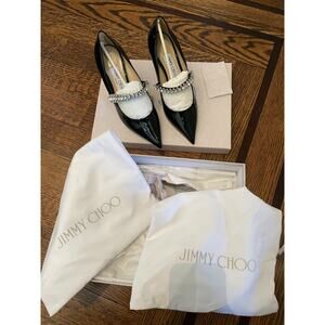 NWB Jimmy Choo Bing 65 Black Patent Leather Mules with Crystal Strap IT 36 US 6